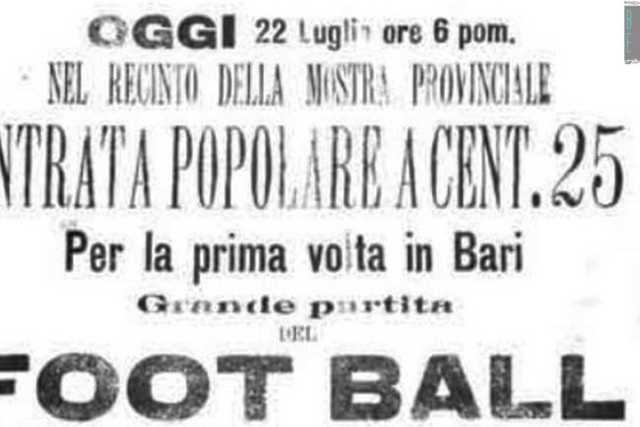 Bari, 22 giugno 1899: in via Nicolai si disputa la prima partita di calcio della storia